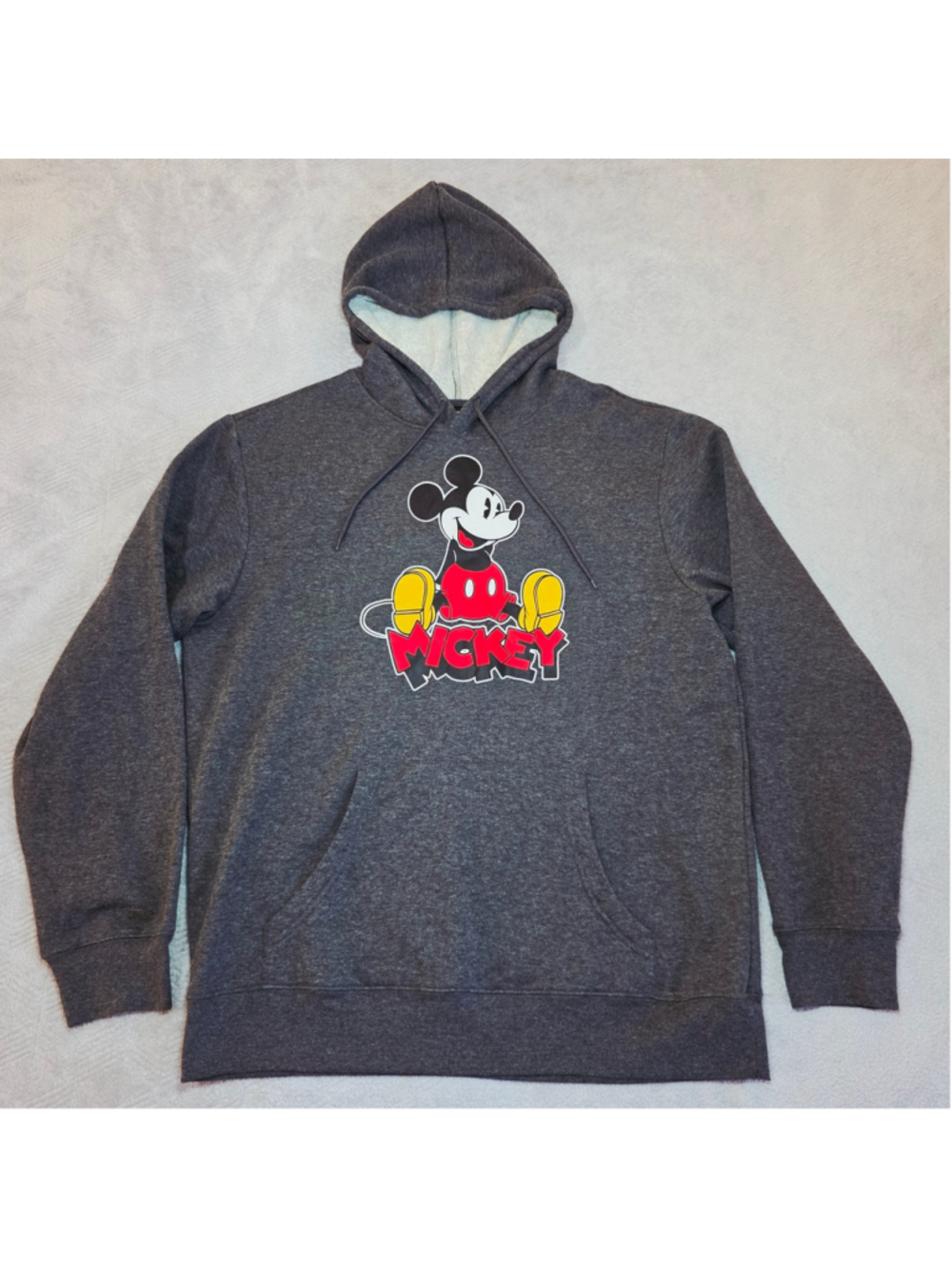 Disney Classic Sitting Mickey Mouse Hoodie Large Charcoal Gray Fleece Pullover